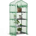 Portable Greenhouse Outdoor Hot House Plant Flower Greenhouse With 4 Tier Shelves Steel Frame Pe Cover Dark Green