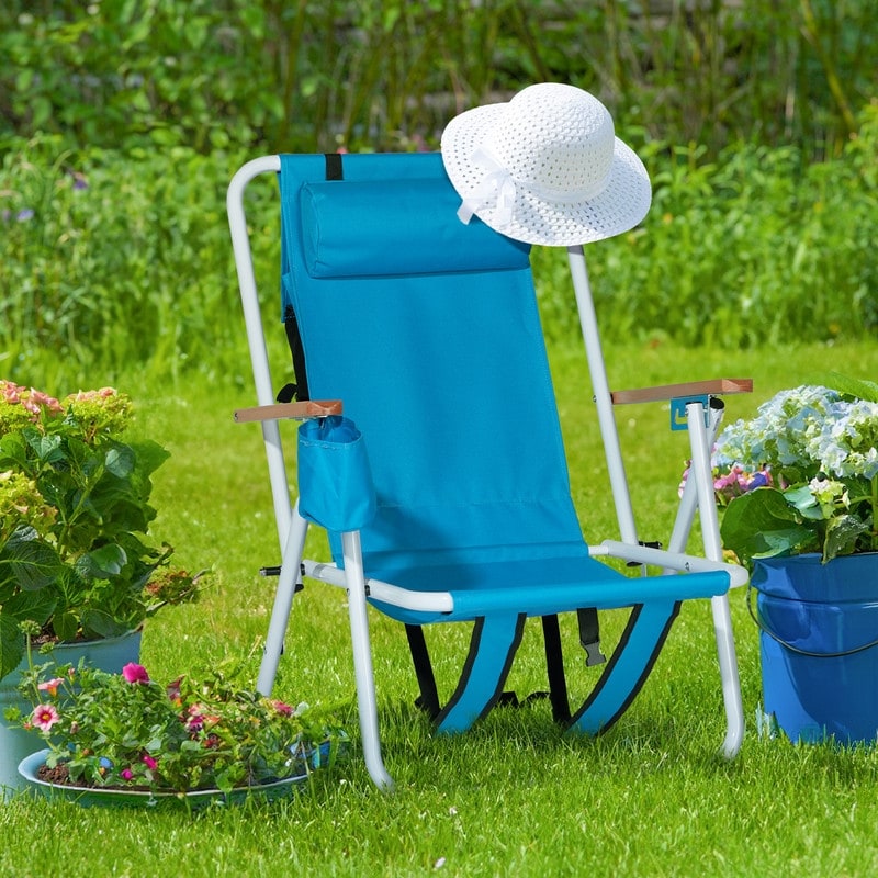 Portable High Strength Beach Chair With Adjustable Headrest Blue