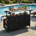 Patio Outdoor Kitchen Island With Drop Leaf Outdoor Kitchen Cart With Lockable Wheels Storage Cabinet And Towel Rack