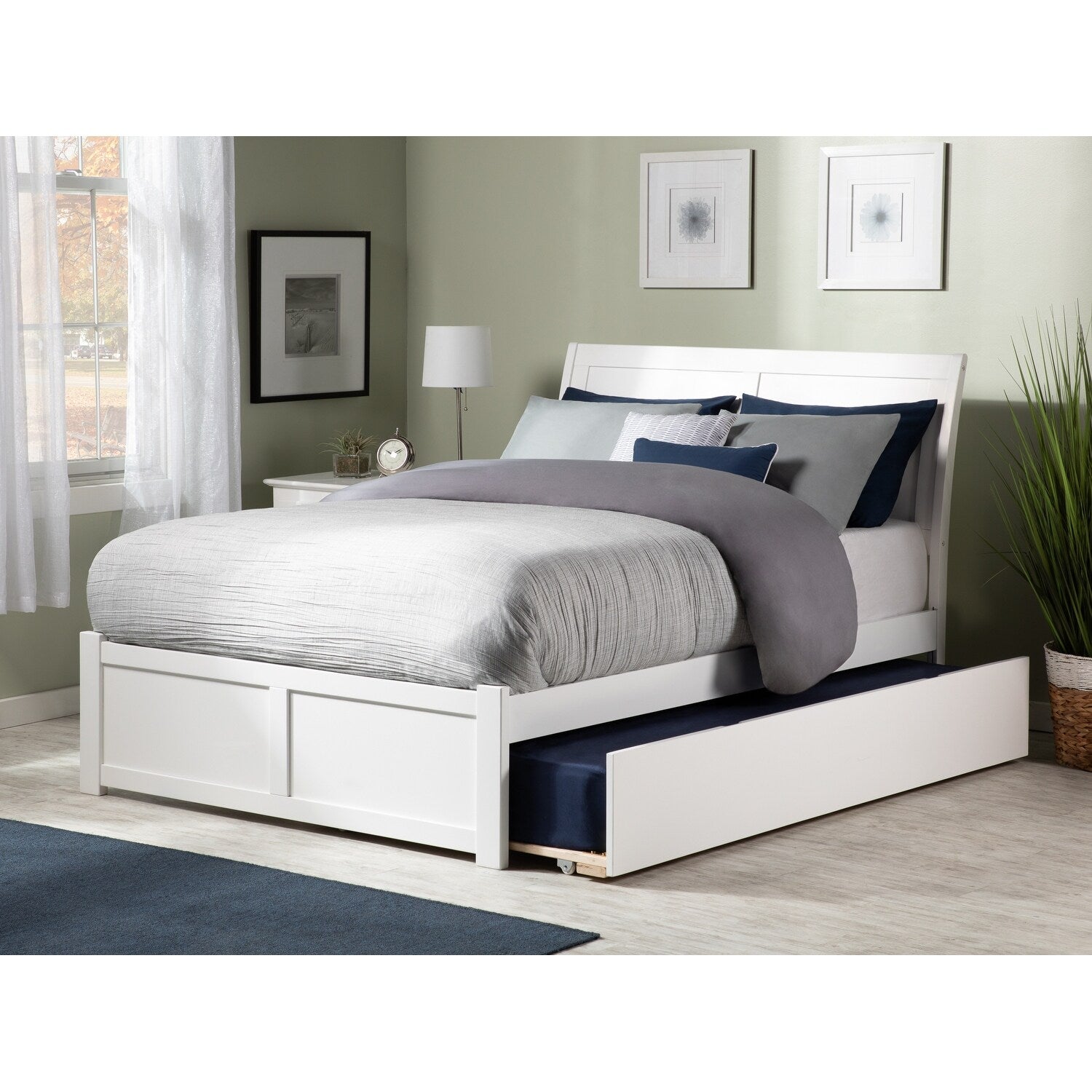 Atlantic Portland White Wood Panel Full Size Bed With Trundle Bed
