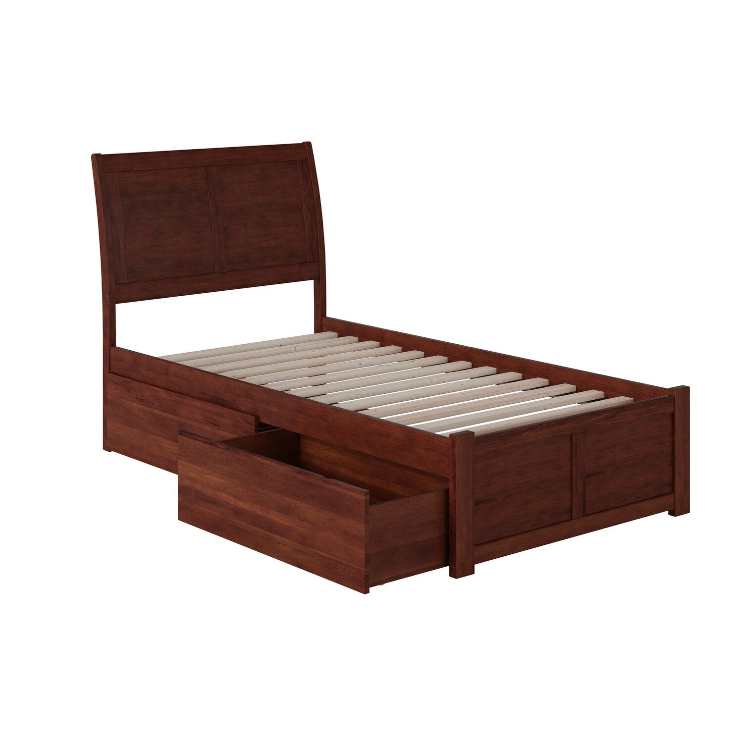 Portland Twin Xl Platform Bed With Flat Panel Foot Board And 2 Urban Bed Drawers In Walnut