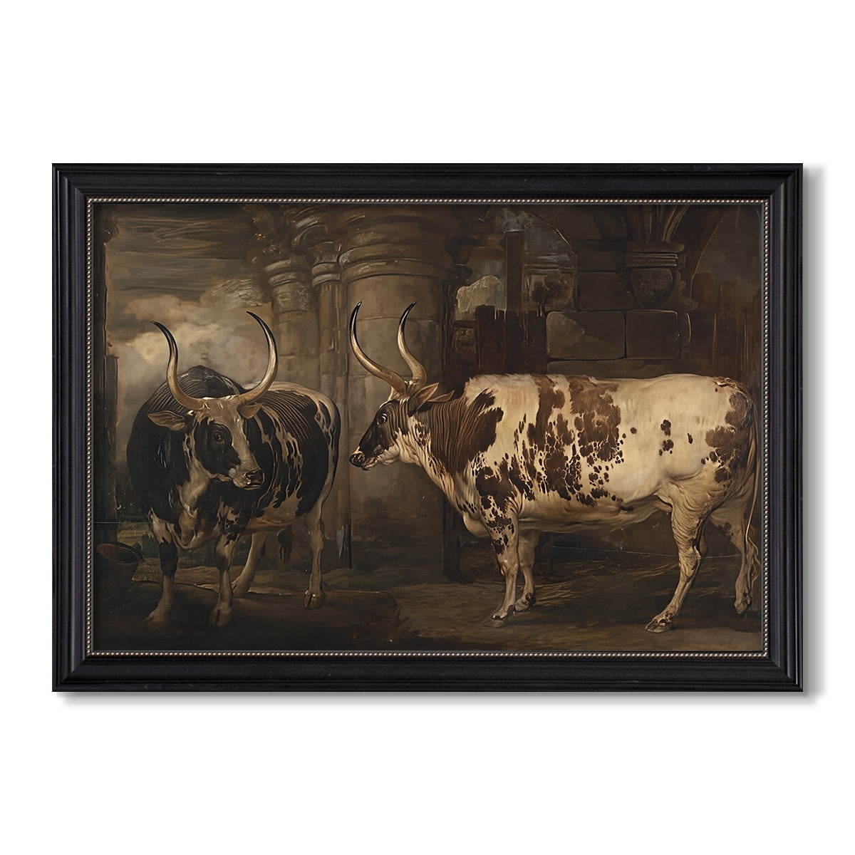 Portraits Of Two Extraordinary Oxen Property Of The Earl Of Powis 1814 James Ward Custom Framed Canvas