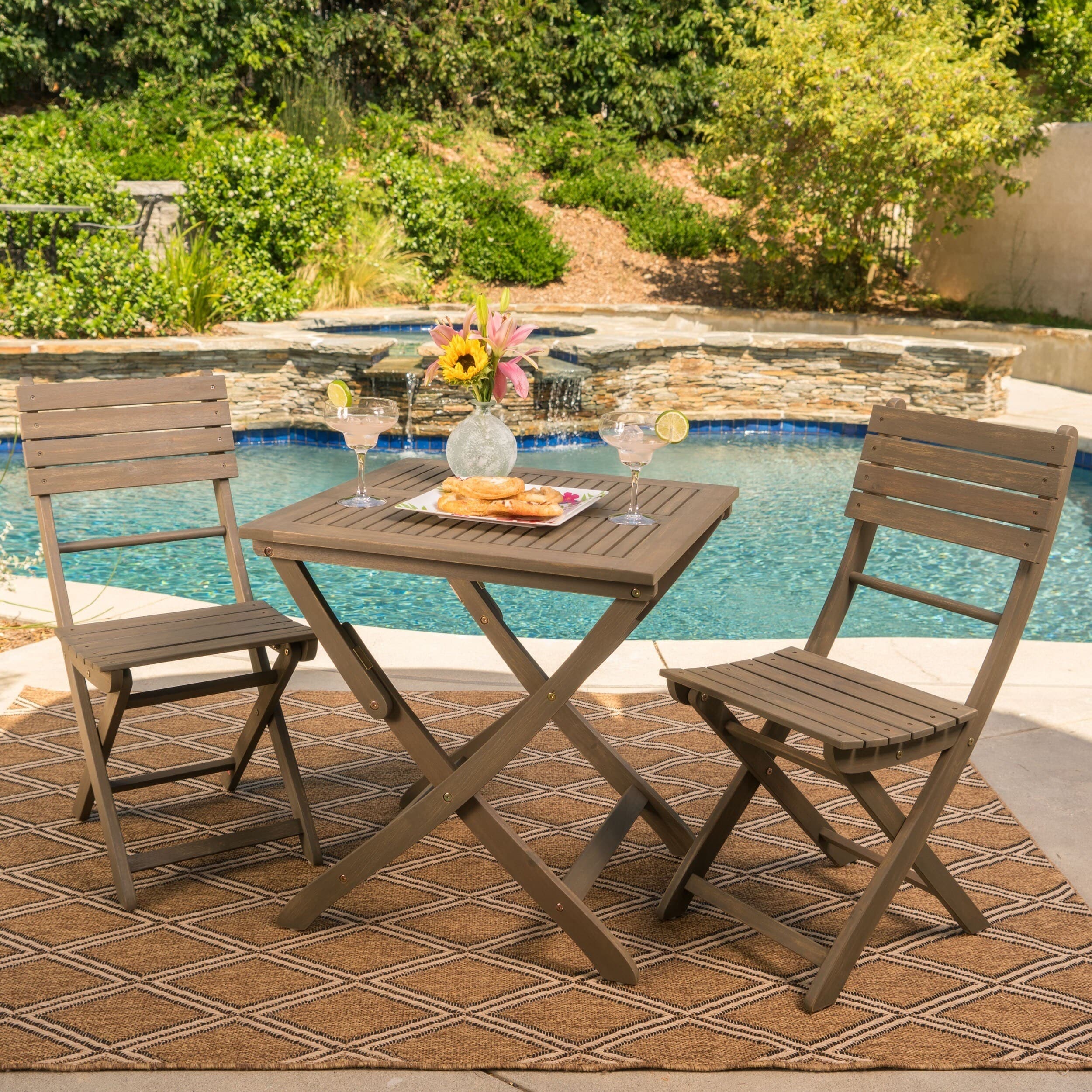 Positano Outdoor 3 Piece Foldable Acacia Wood Bistro Set By Christopher Knight Home