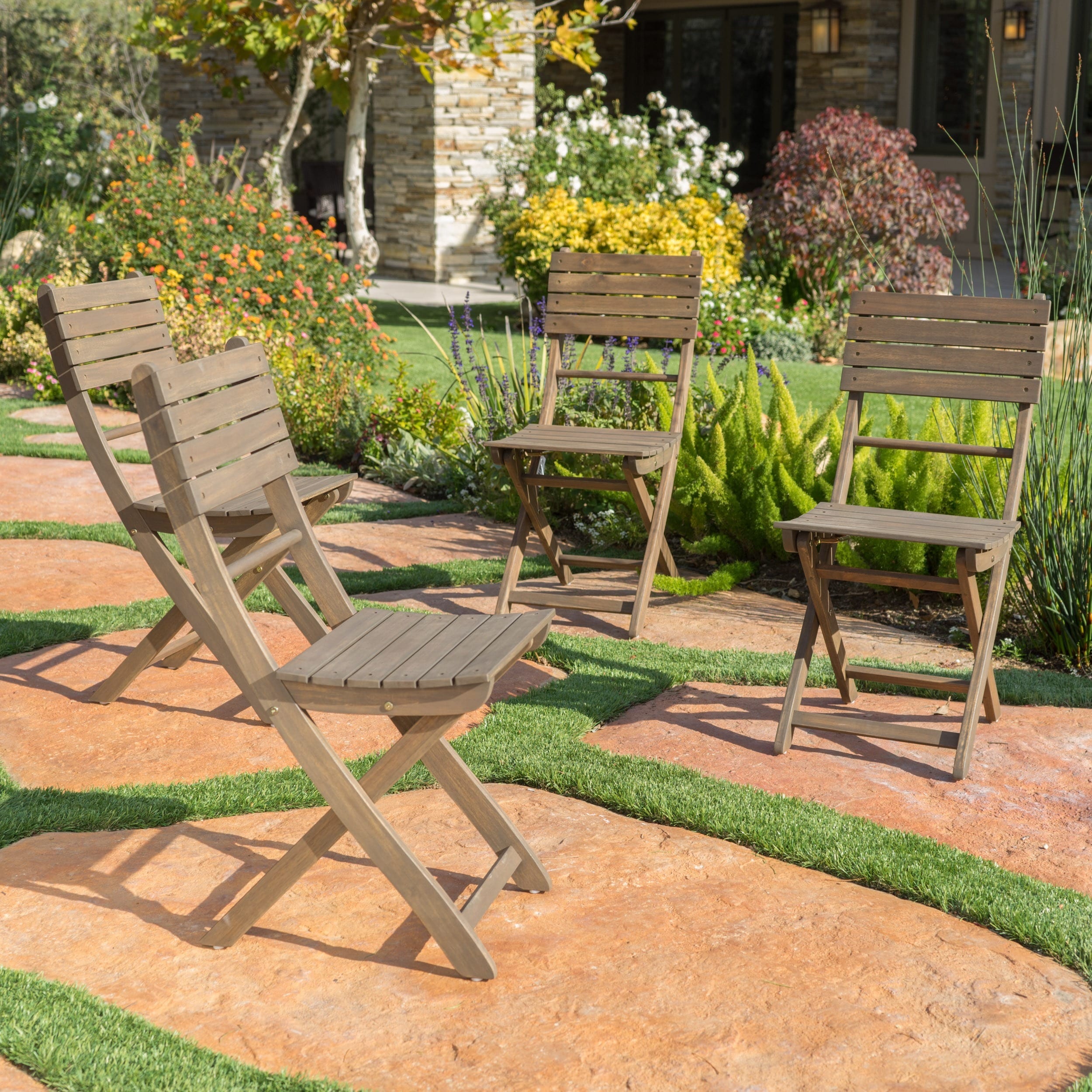 Positano Outdoor Acacia Wood Folding Dining Chair Set Of 4 By Christopher Knight Home