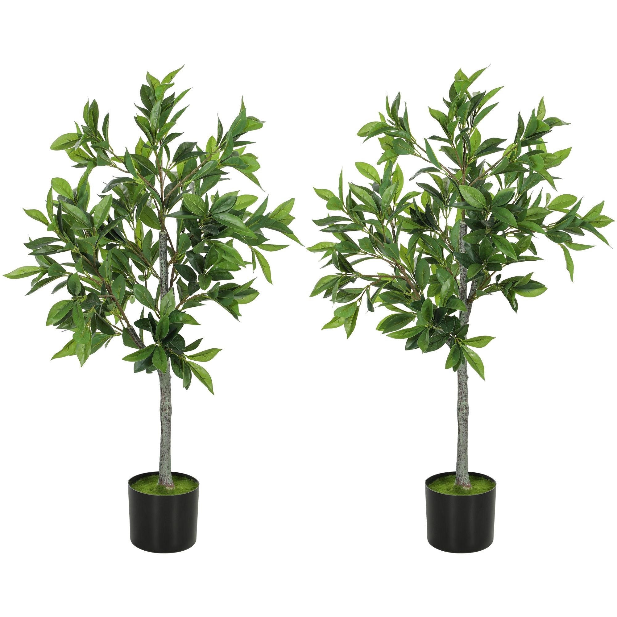 Potted Fake Plants Set Of 2 Lifelike Laurel Artificial Trees With 345 Peva Leaves For Indoor Outdoor Decor Green