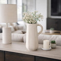 Pottery Vase With Woven Rattan Handle Tall Flower Vase