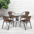 Havenside Home Bellport 5 Piece Square Metal Glass Table With Rattan Chairs Set