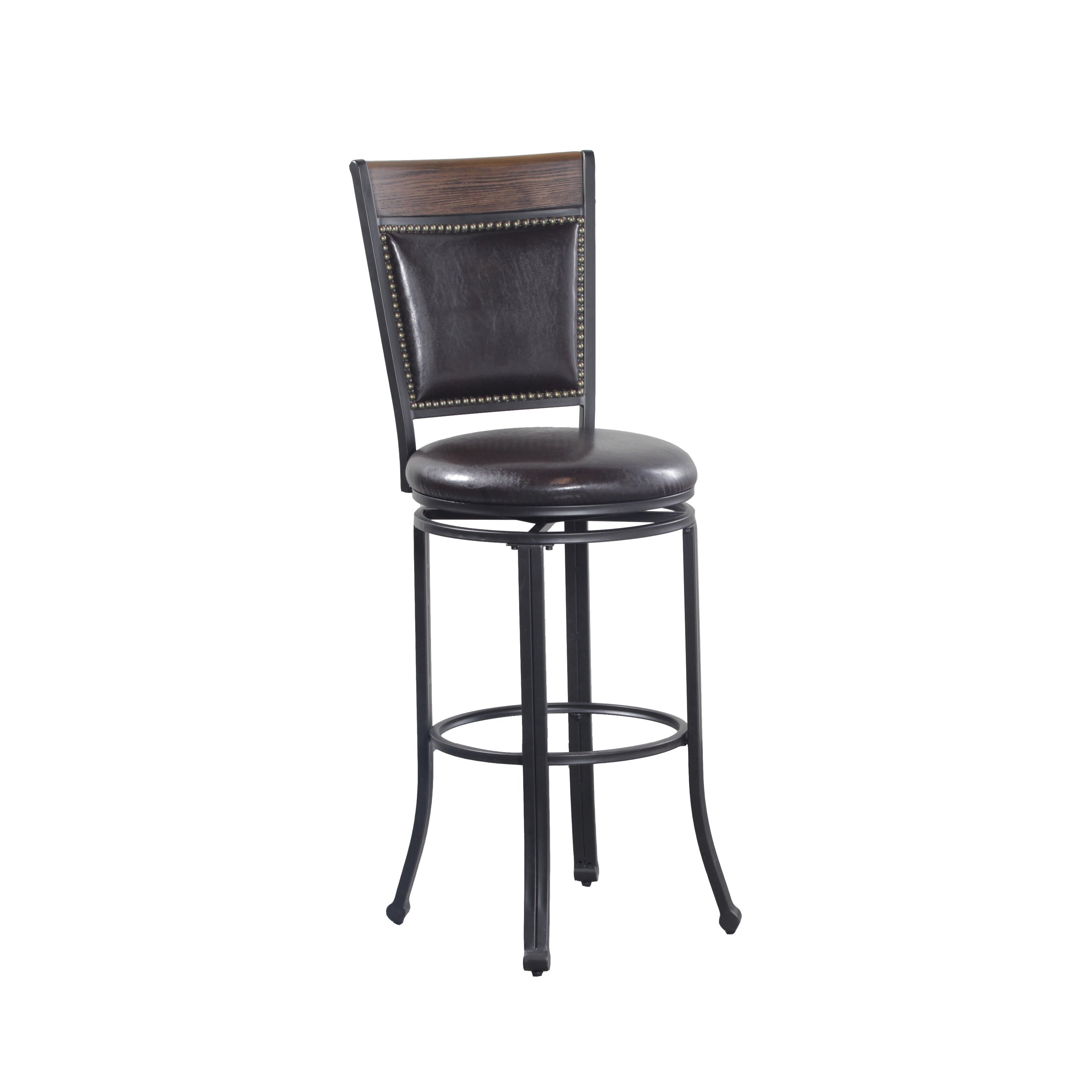Powell Franklin Brown Faux Leather And Wood Swivel Bar Stool