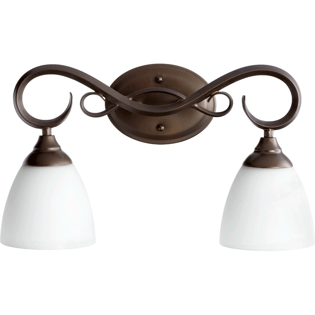 Powell Oiled Bronze And Satin Opal 2 Light Vanity Lighting