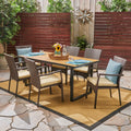 Powell Outdoor 6 Seater Rectangular Acacia Wood And Wicker Dining Set By Christopher Knight Home