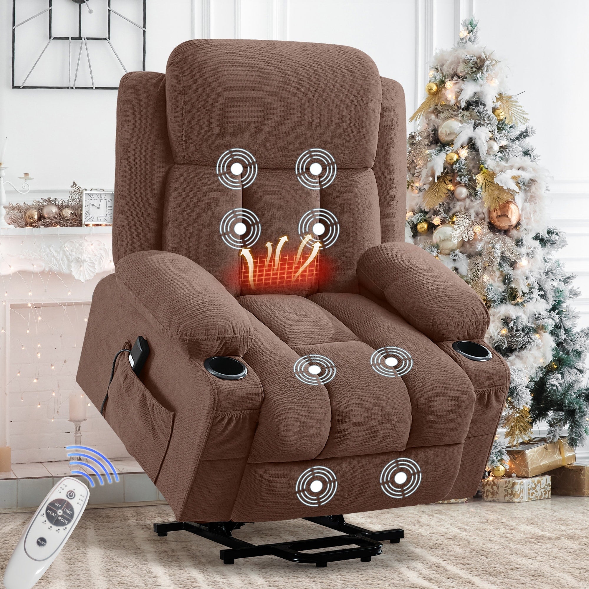 Power Lift Recliner With Heat Massage Usb Side Pockets For Elderly