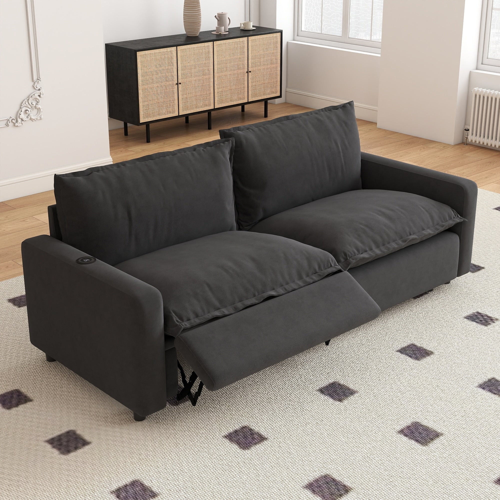 Power Reclining Sofa Couch With Wireless Charger And Heating