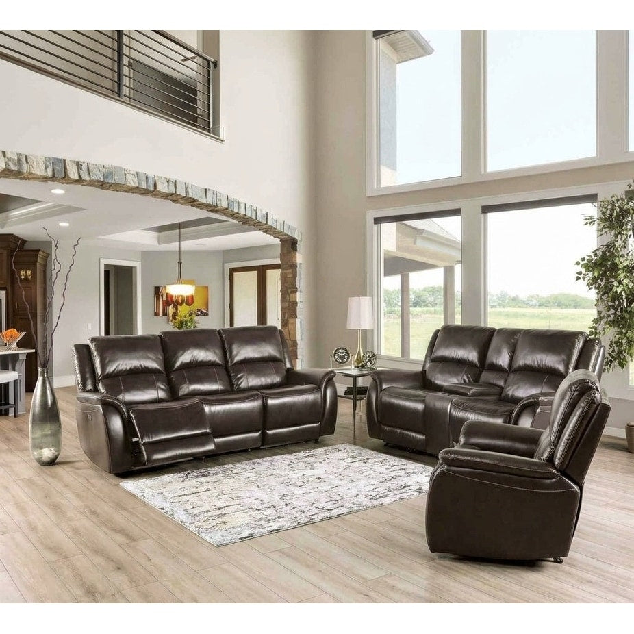 Power Reclining Sofa Set Espresso Finish Pillow Top Arms
