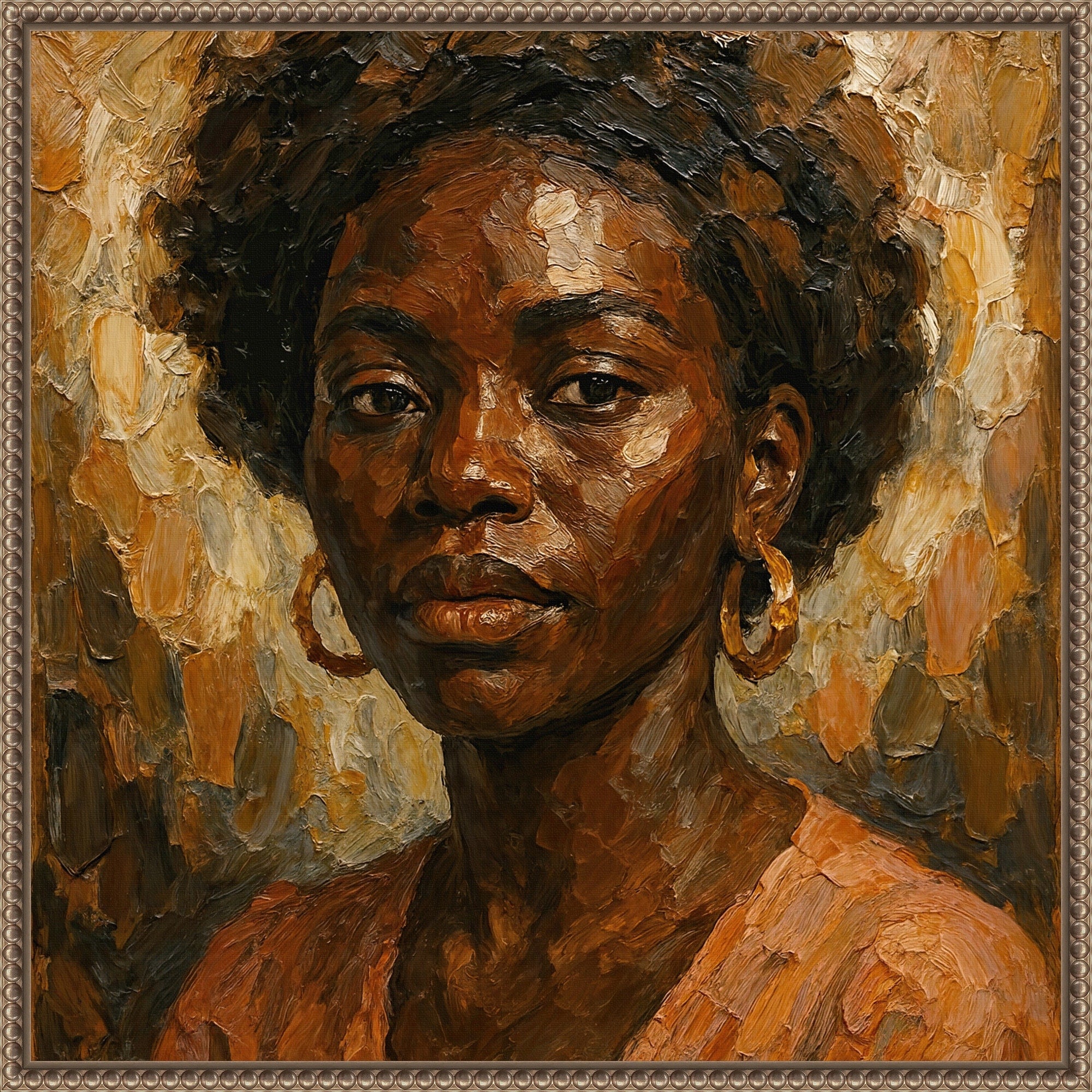 Powerful African Woman Portrait In Warm Earth Tones By Natalie Bruns Framed Canvas Wall Art