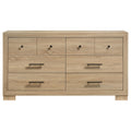 Poxy Wide Dresser With 6 Drawers Nickel Metal Oak Brown Wood