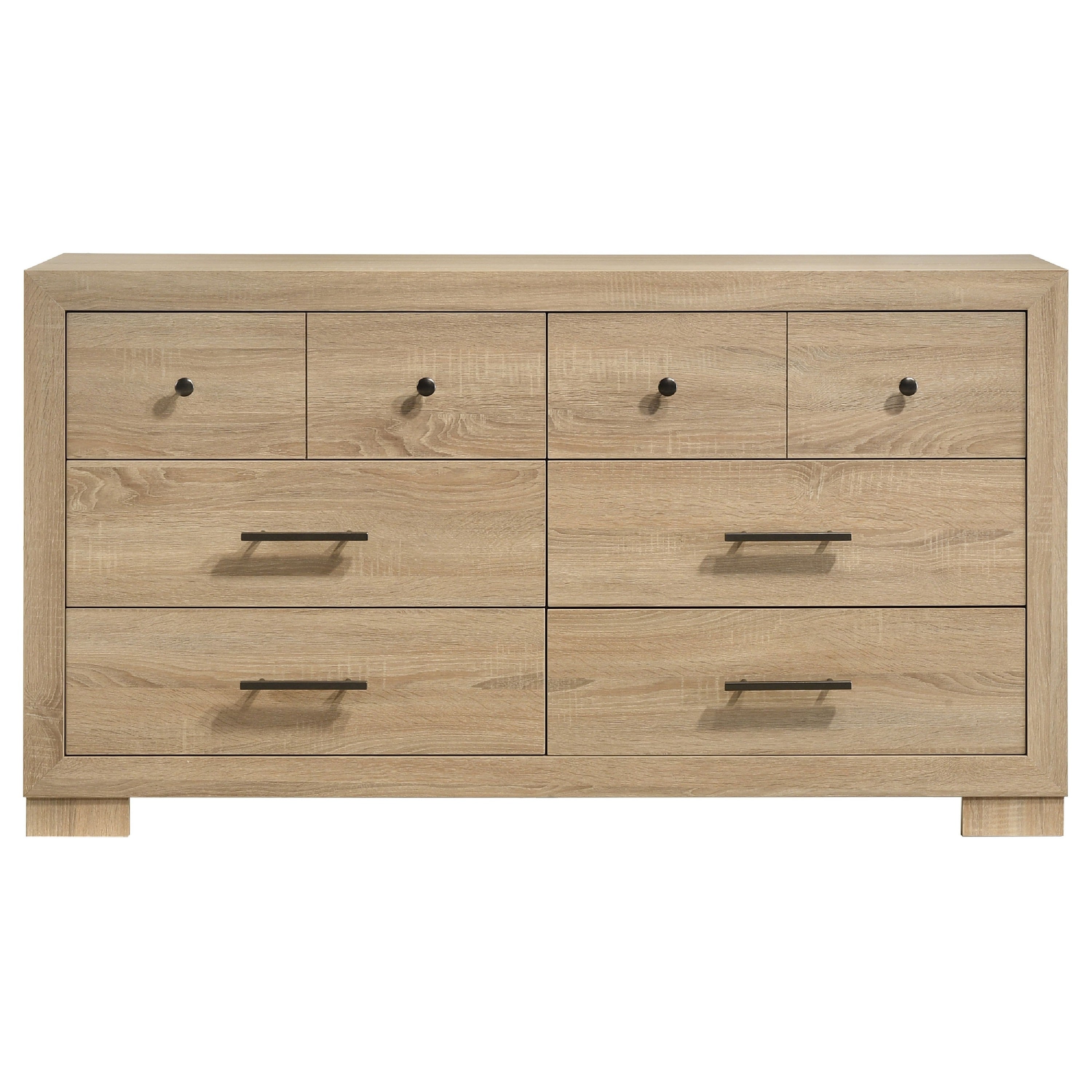 Poxy Wide Dresser With 6 Drawers Nickel Metal Oak Brown Wood