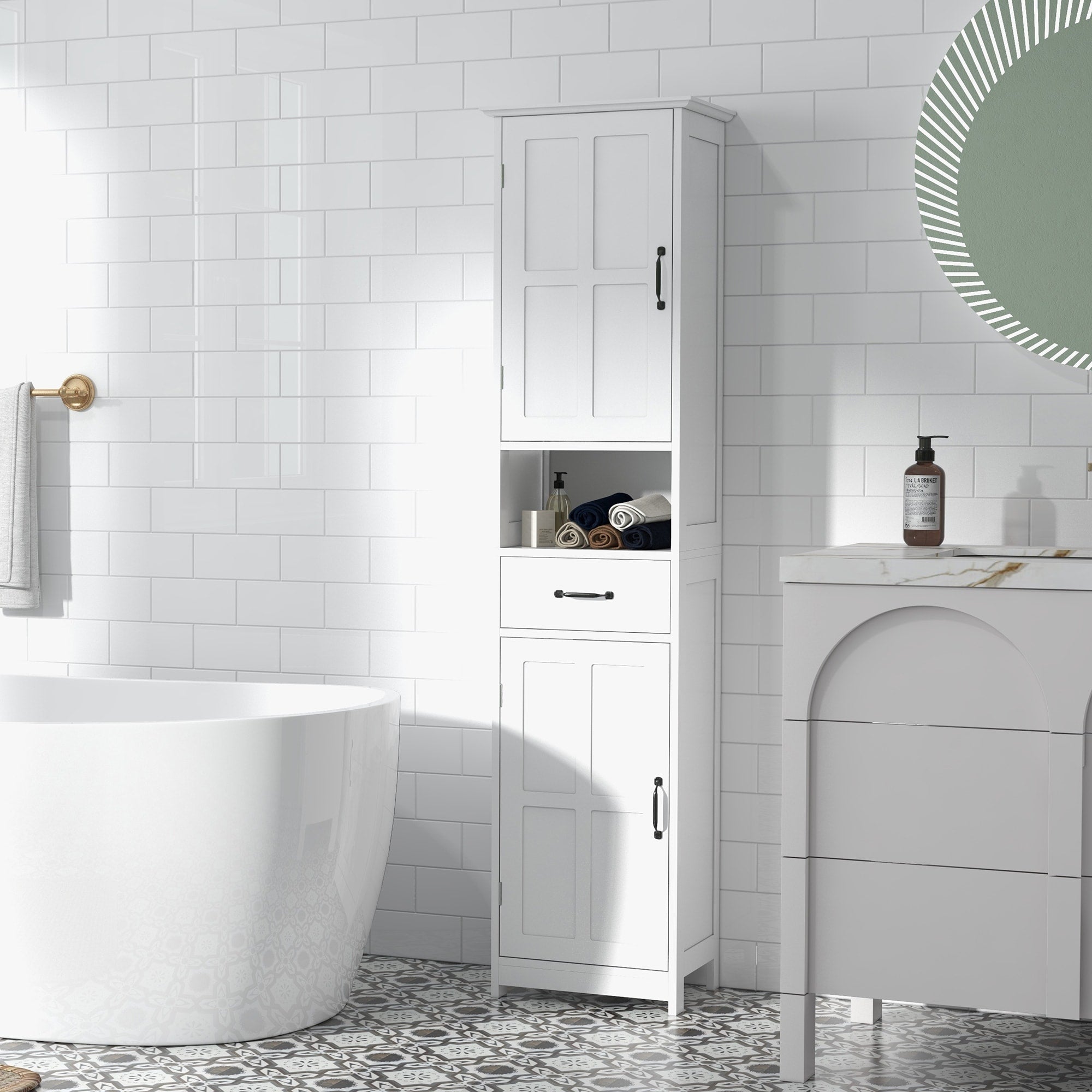 Practical Bathroom Floor Corner Cabinet With Doors Storage Cabinet Toilet Paper Cabinet With Drawer And Open Shelf