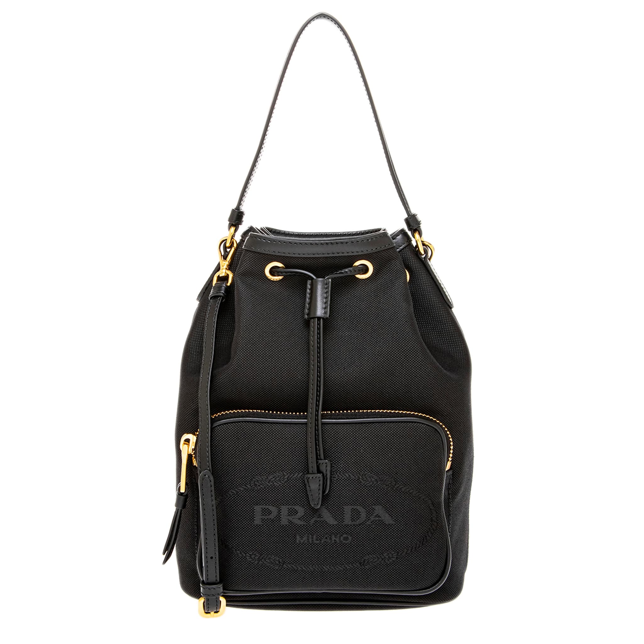 Prada Logo Jacquard Shoulder Bucket Bag