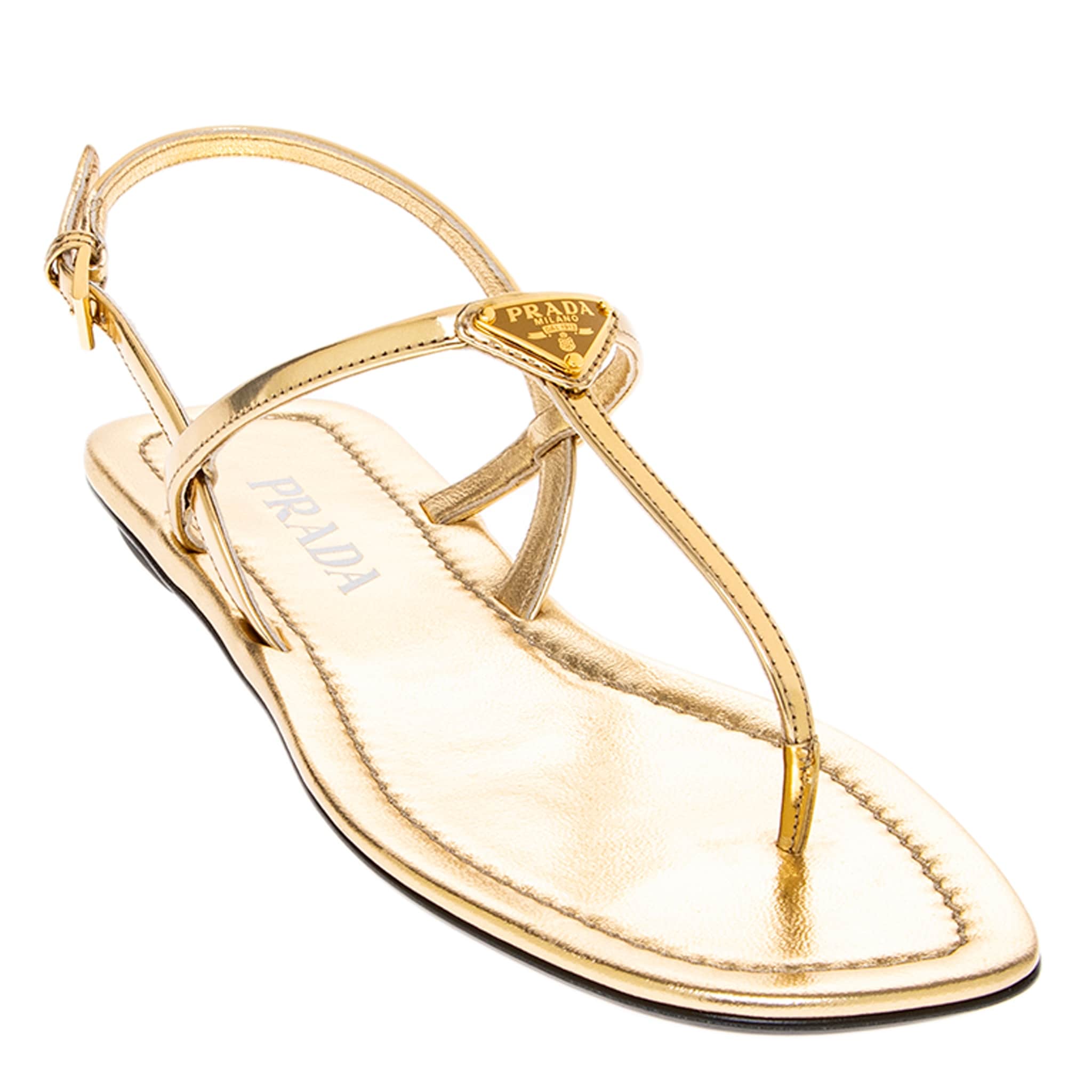 Prada Metallic Leather Thong Sandals