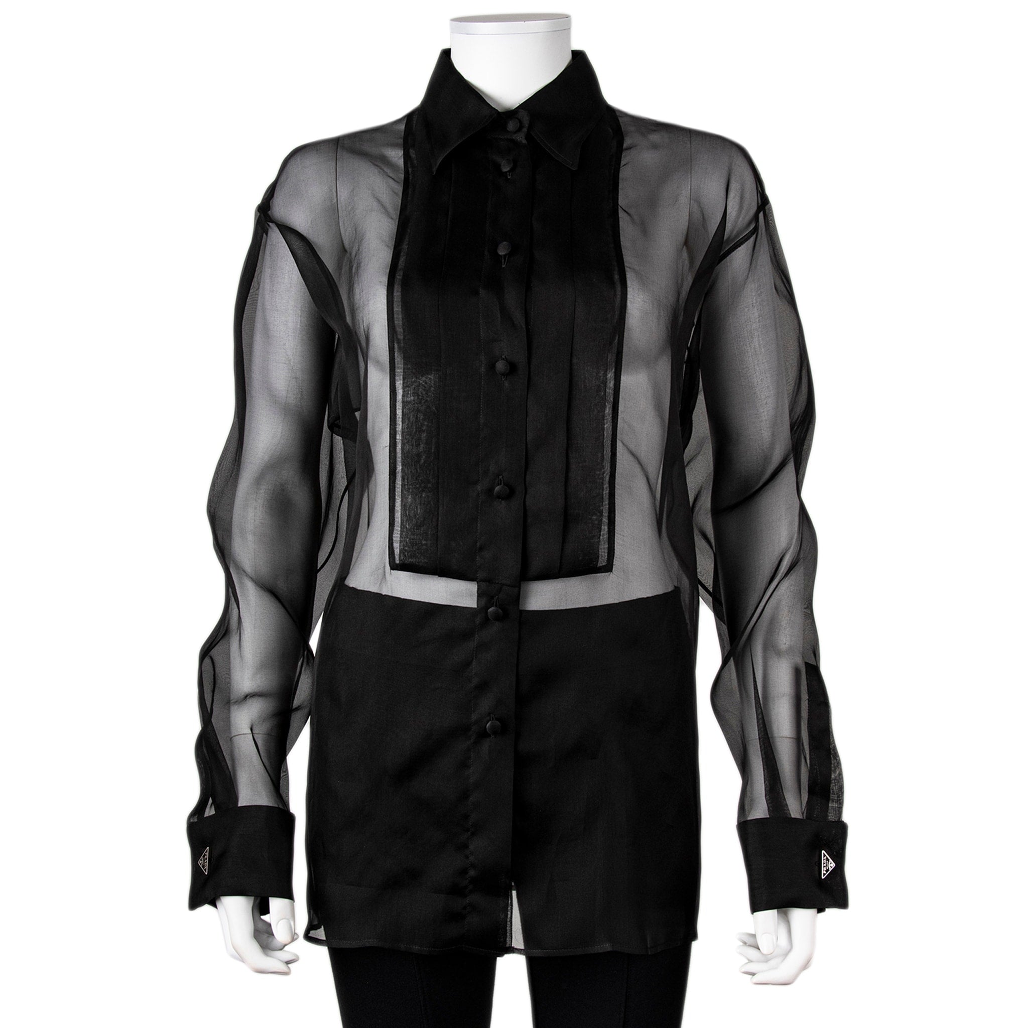 Prada Sheer Organza Shirt With Triangle Logo Cufflinks