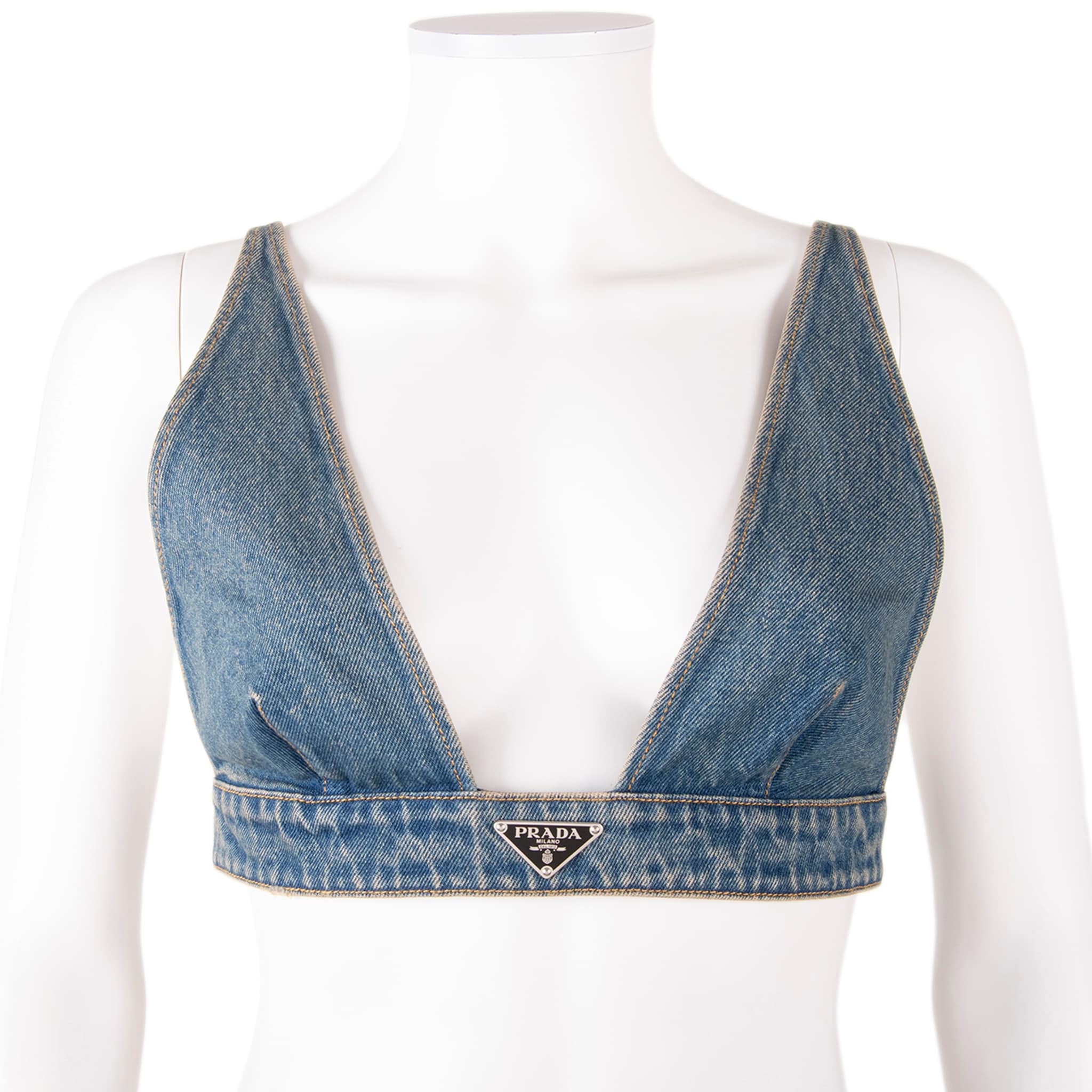 Prada Washed Cotton Denim Bralette