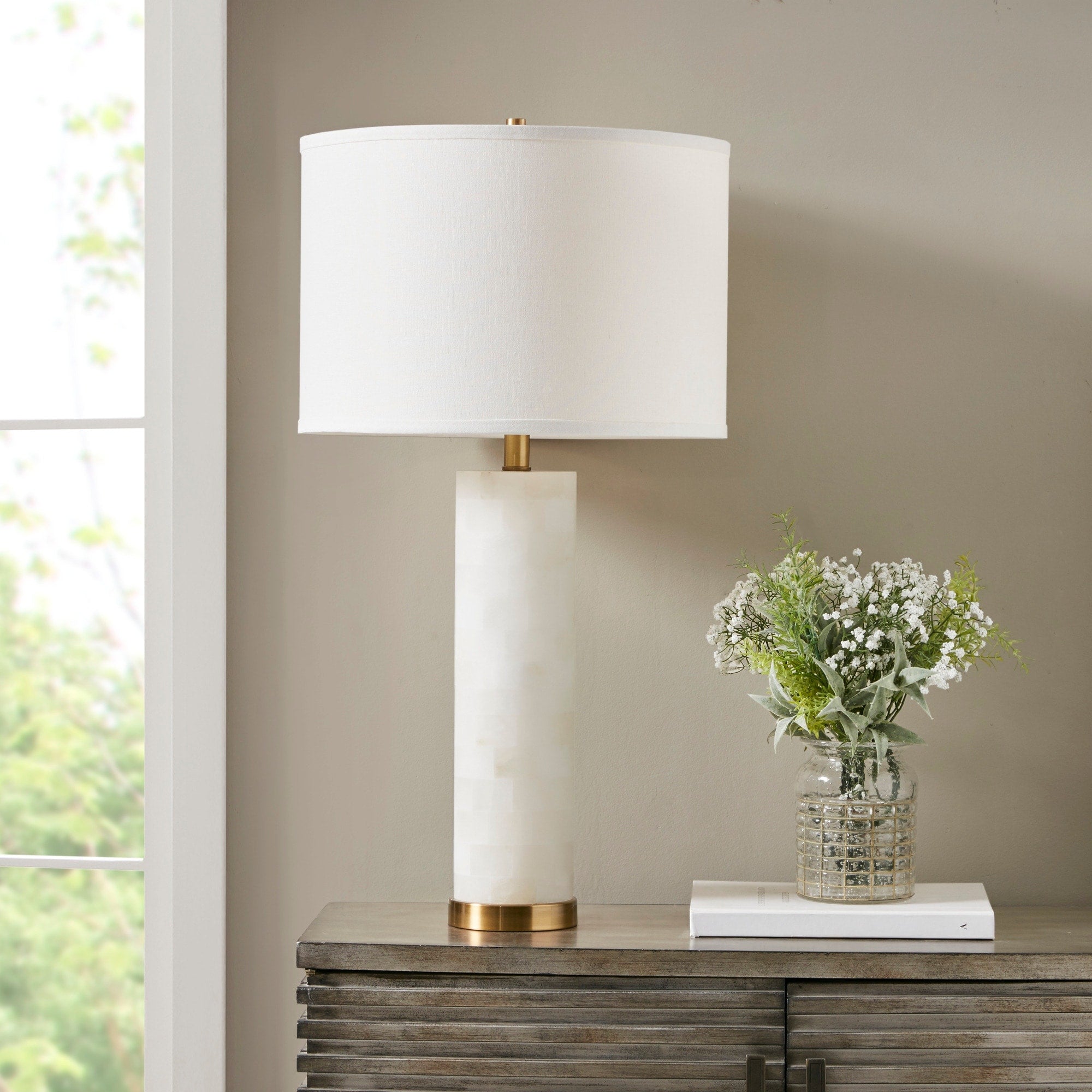 Madison Park Prague White Alabaster Table Lamp