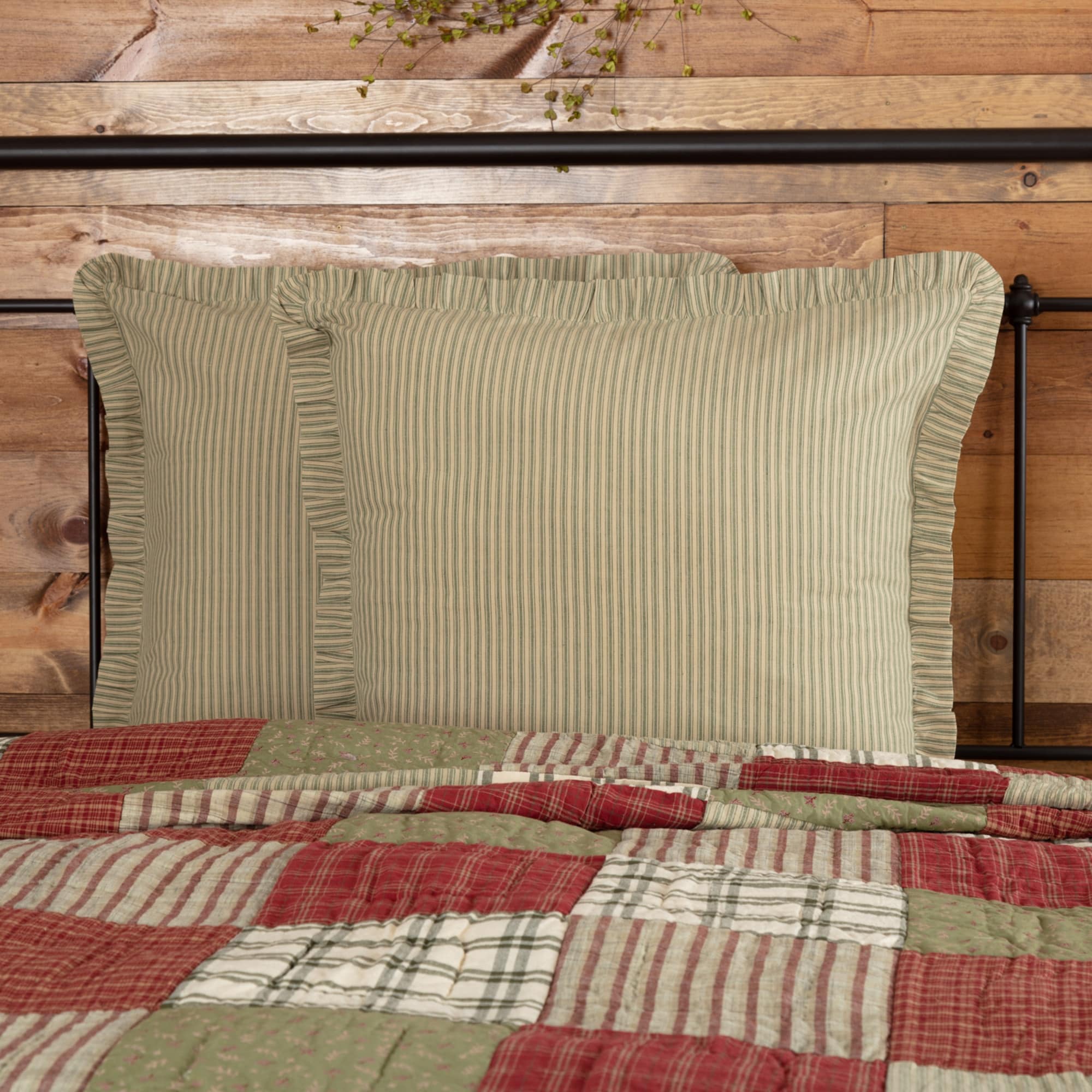 Prairie Winds Green Ticking Stripe Euro Sham 26X26