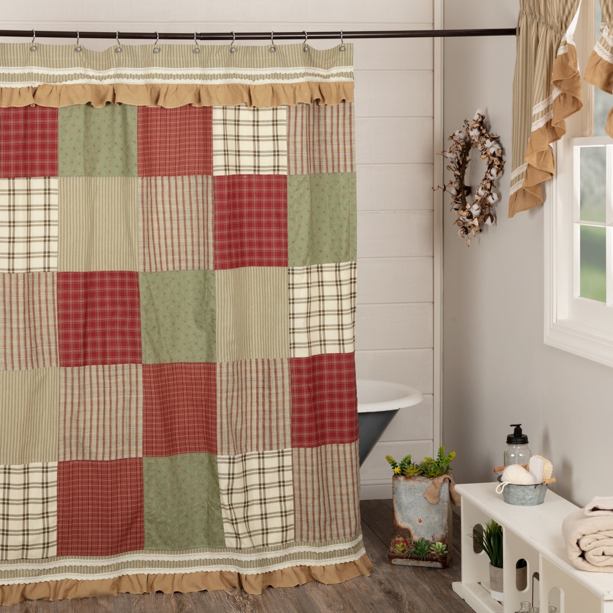 Vhc Prairie Winds Brick Red Farmhouse Country Bath Shower Curtain