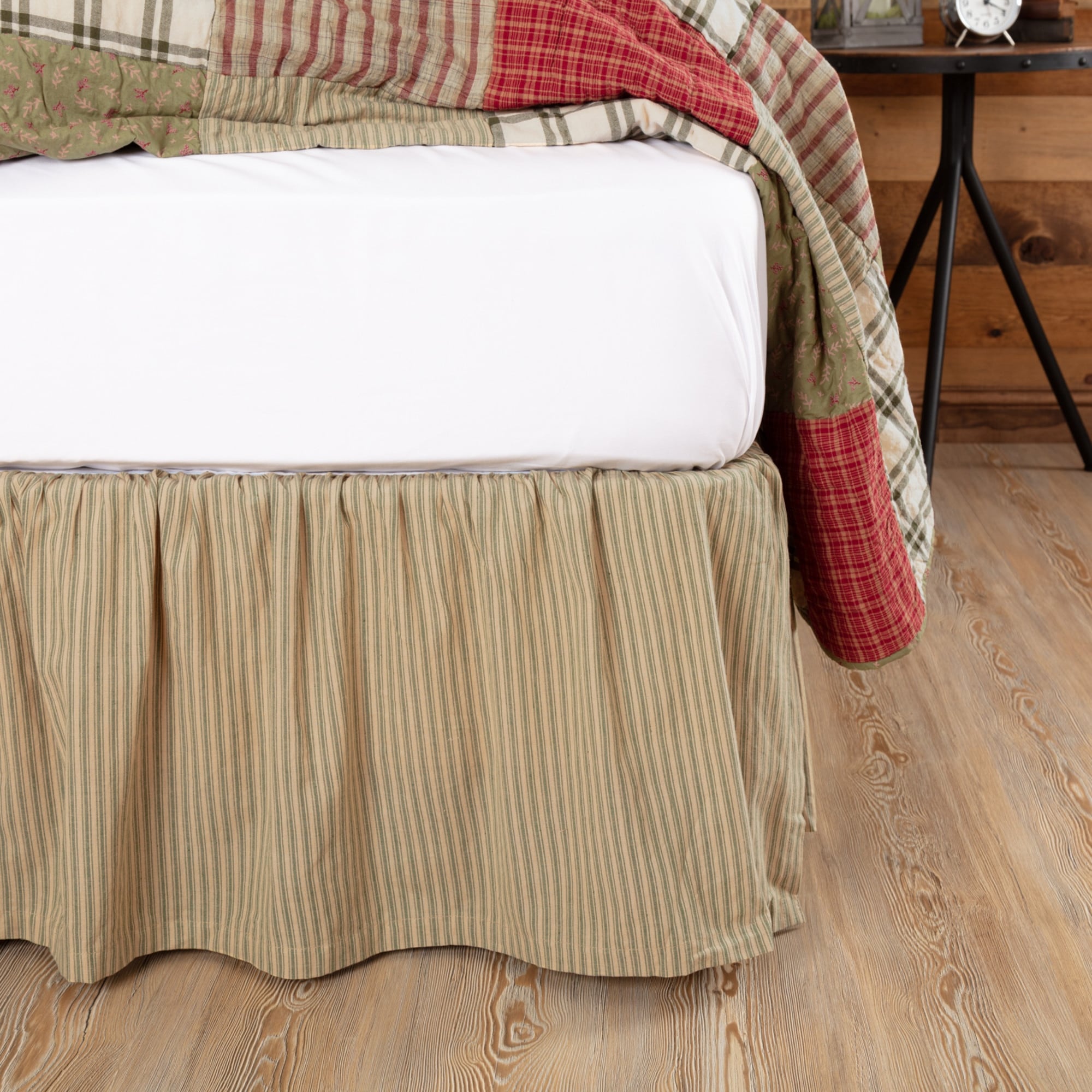 Vhc Prairie Winds Khaki Tan Farmhouse Classic Country Bedding Ticking Stripe Bed Skirt