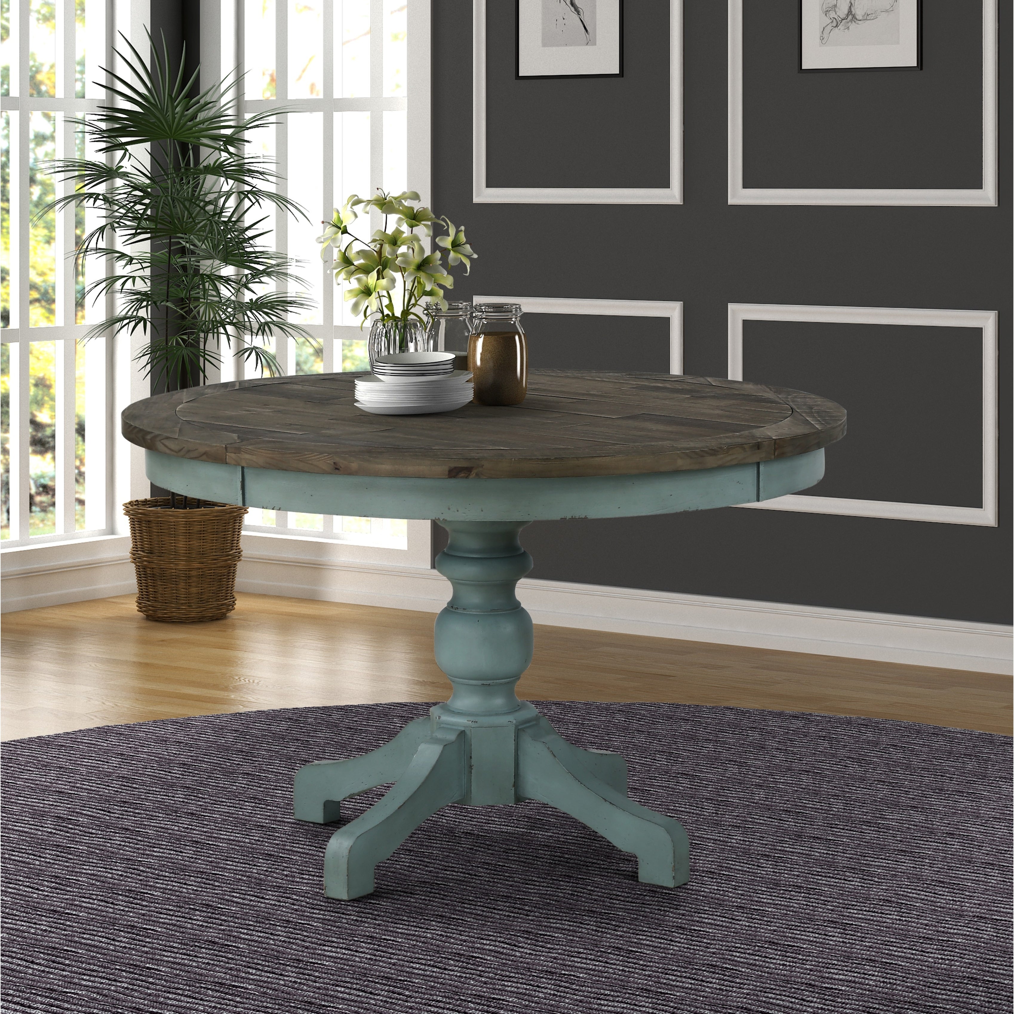 Prato Round Blue And Brown Two Tone Finish Wood Dining Table N A
