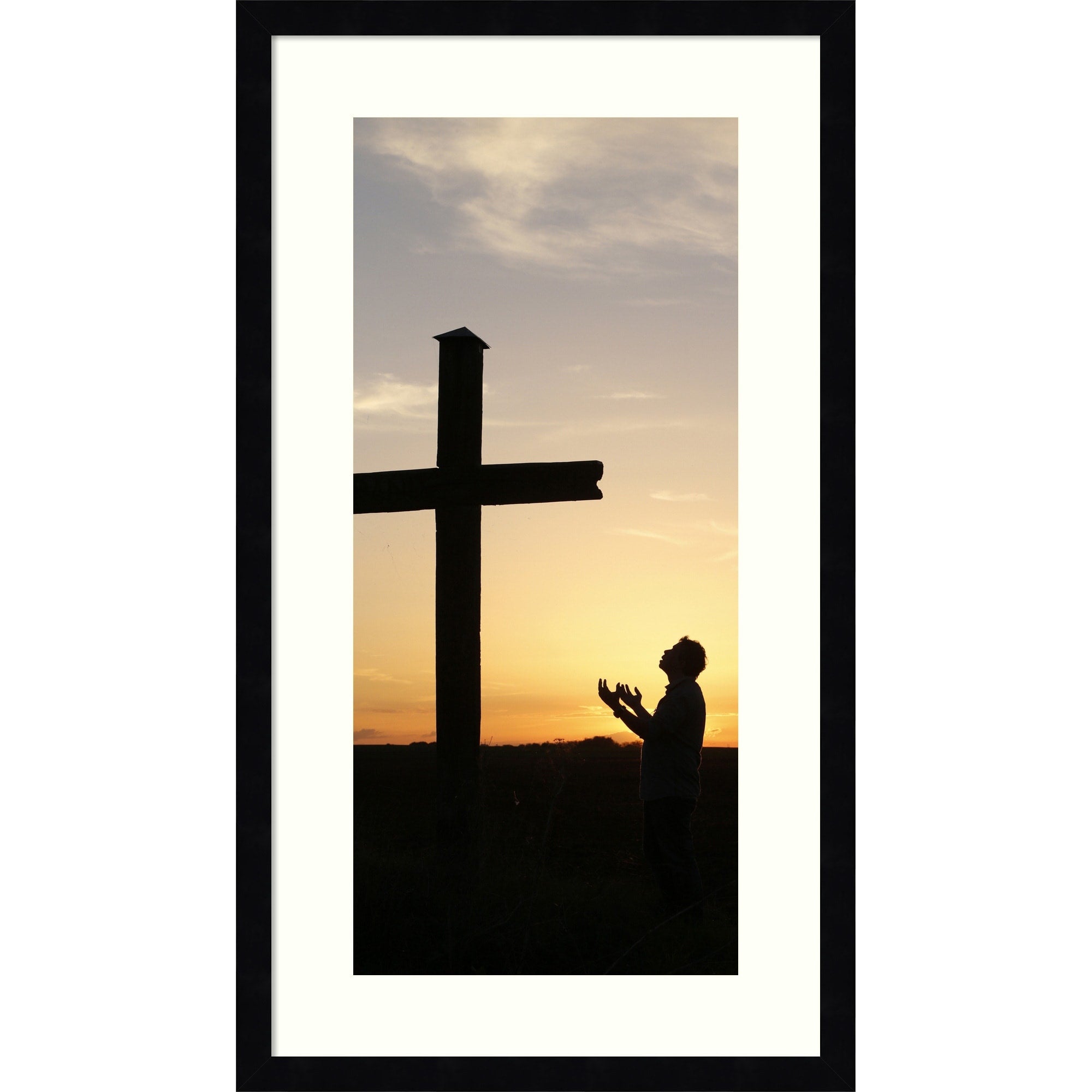Praying At The Cross At Sunset By Sancoins France Wood Framed Wall Art Print