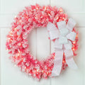Pre Lit Flocked Pink Artificial Christmas Wreath 24 Inch Clear Lights