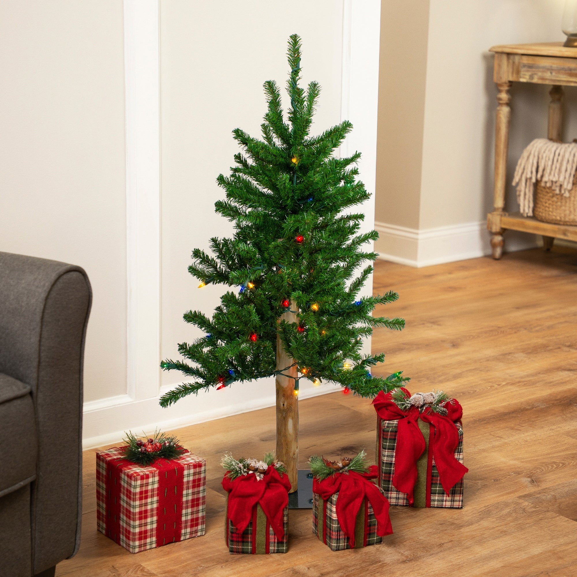 3 Pre Lit Alpine Artificial Christmas Tree Multi Lights 3 Foot