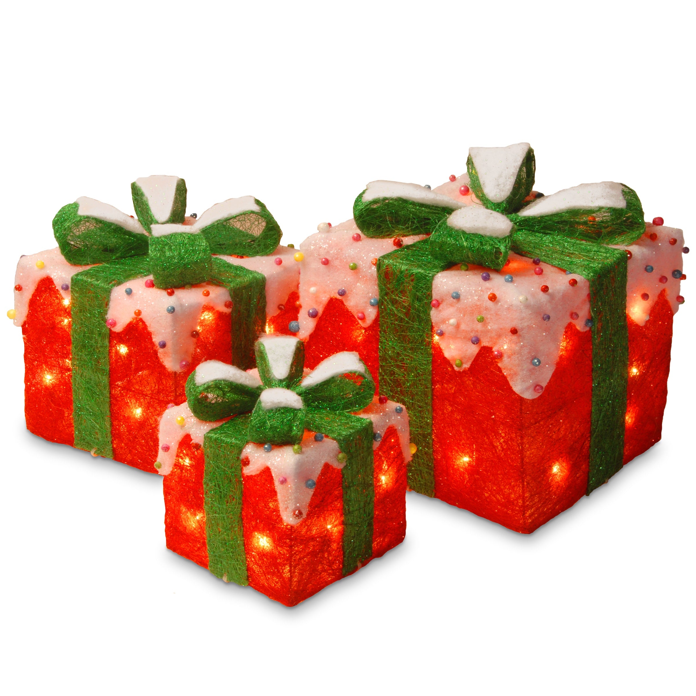 Red Green Sisal Pre Lit Gift Box Assortment