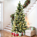 Pre Lit Snow Flocked Green Branches Artificial Pine Christmas Tree With Stand