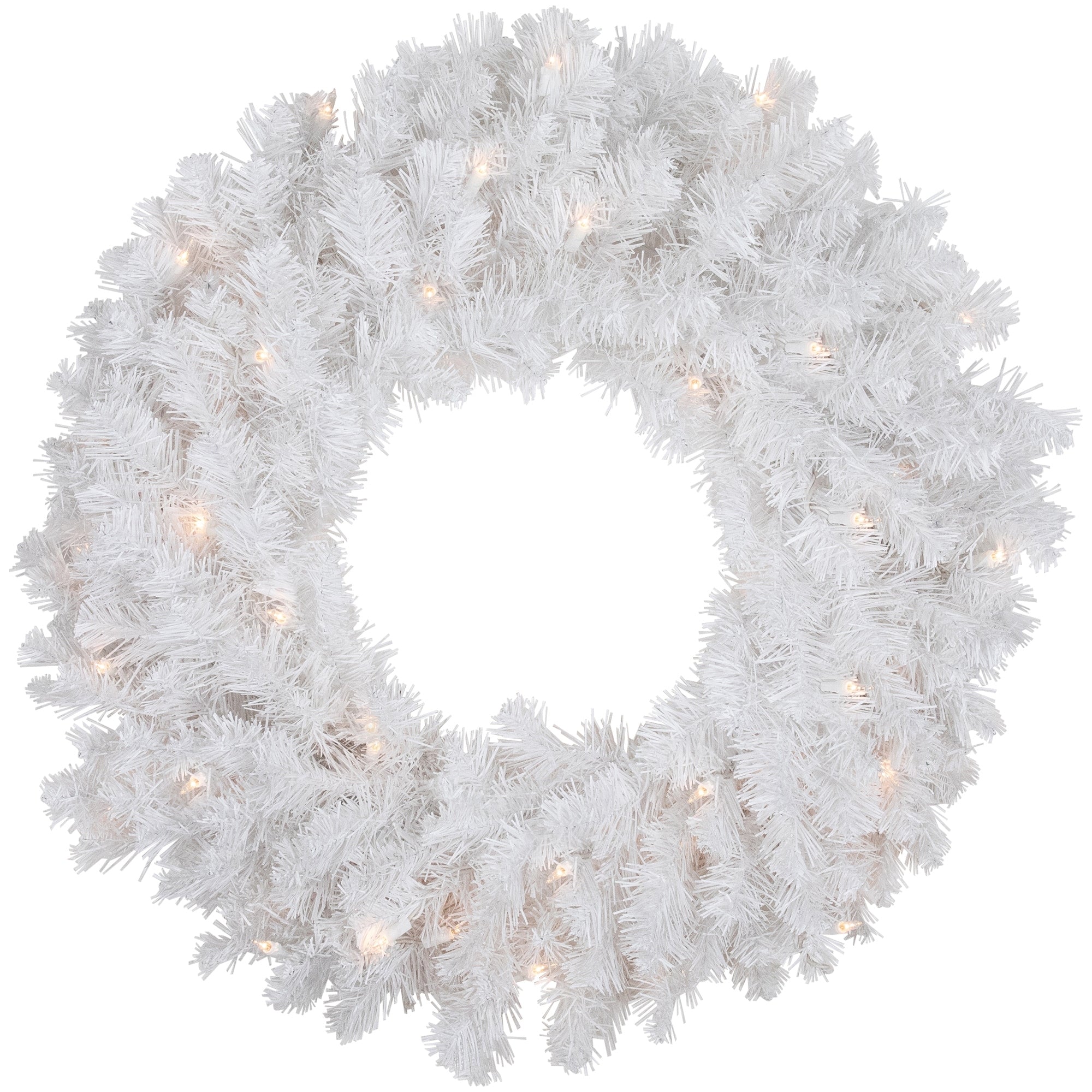 Pre Lit Snow White Artificial Christmas Wreath 24 Inch Clear Lights
