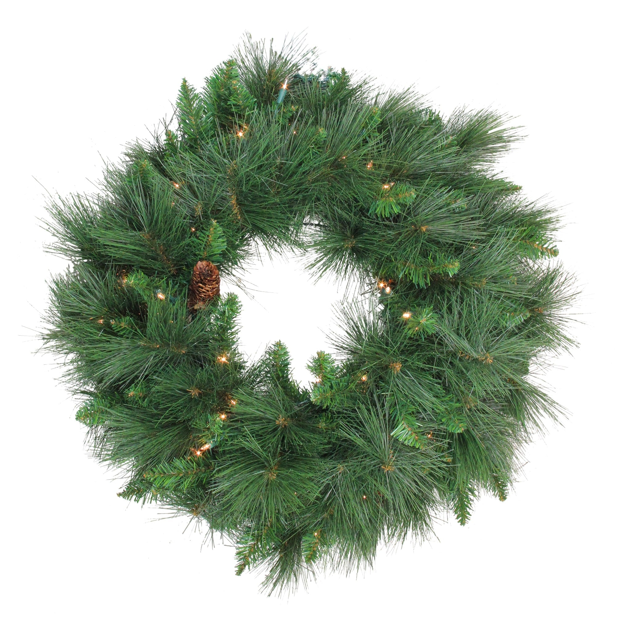 Pre Lit White Valley Pine Artificial Christmas Wreath 24 Inch Clear Lights