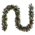 9 Foot Spruce Garland With Silver Bristle Cones Red Berries And Glitter With 50 Clear Lights