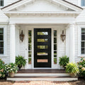 Prehung Exterior Front Door Modern Black Entry Door With 5 Horizontal Tempered Frosted Glass Panels