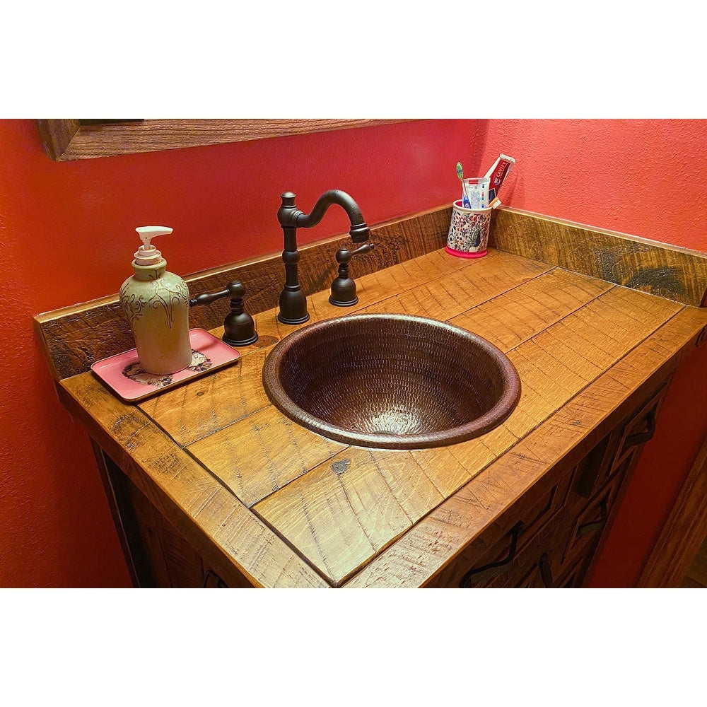 Premier Copper Products Small Round Self Rimming Hammered Copper Sink