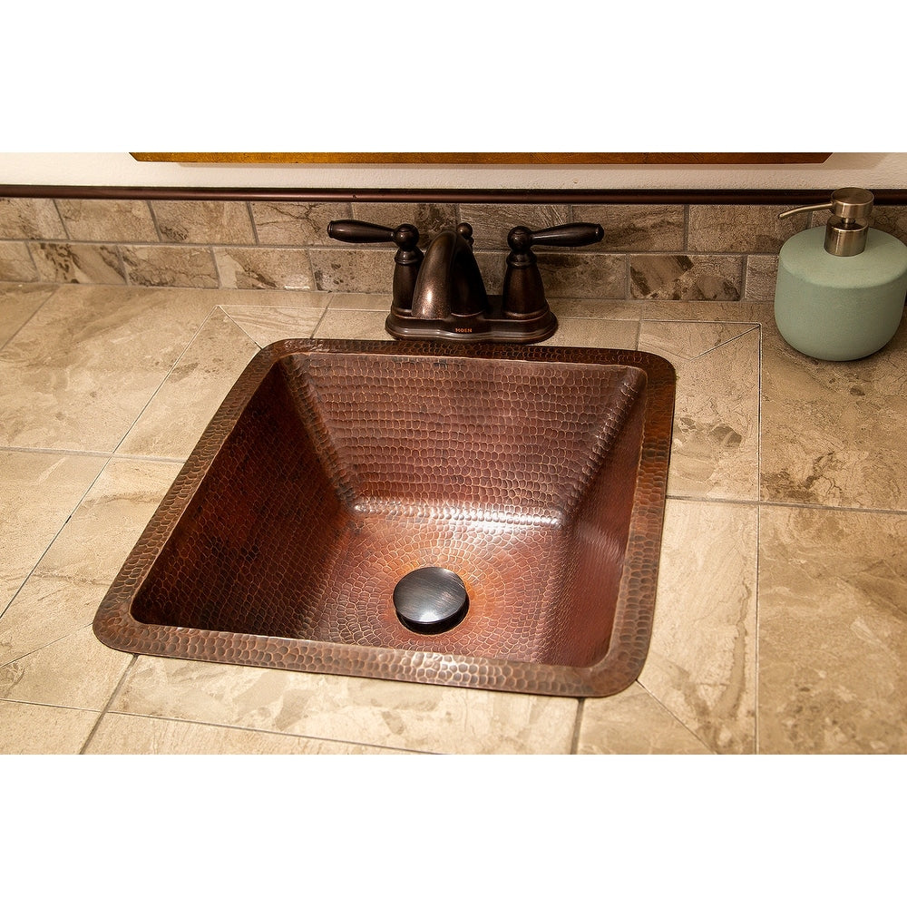 Premier Copper Products 17 Inch Square Hammered Copper Bar Prep Sink