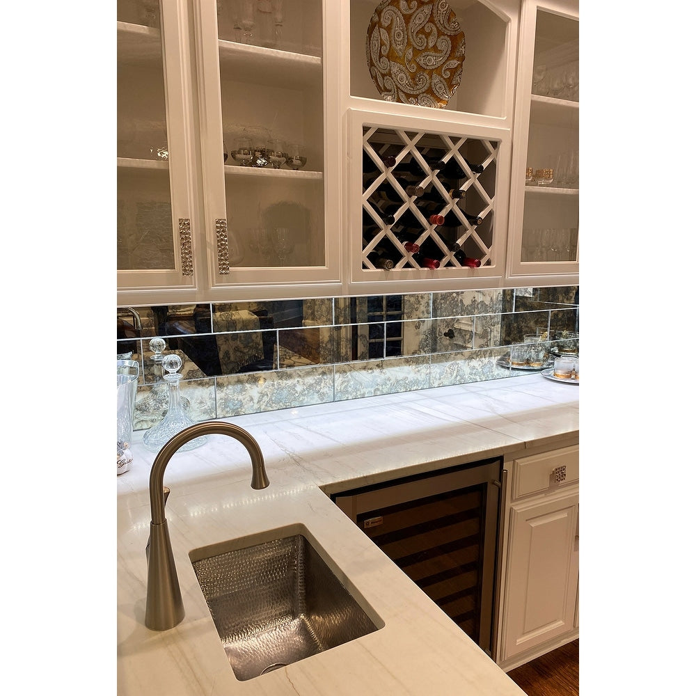 Premier Copper Products Rectangle Copper Bar Sink In Electroless Nickel With 2 Inch Drain Size