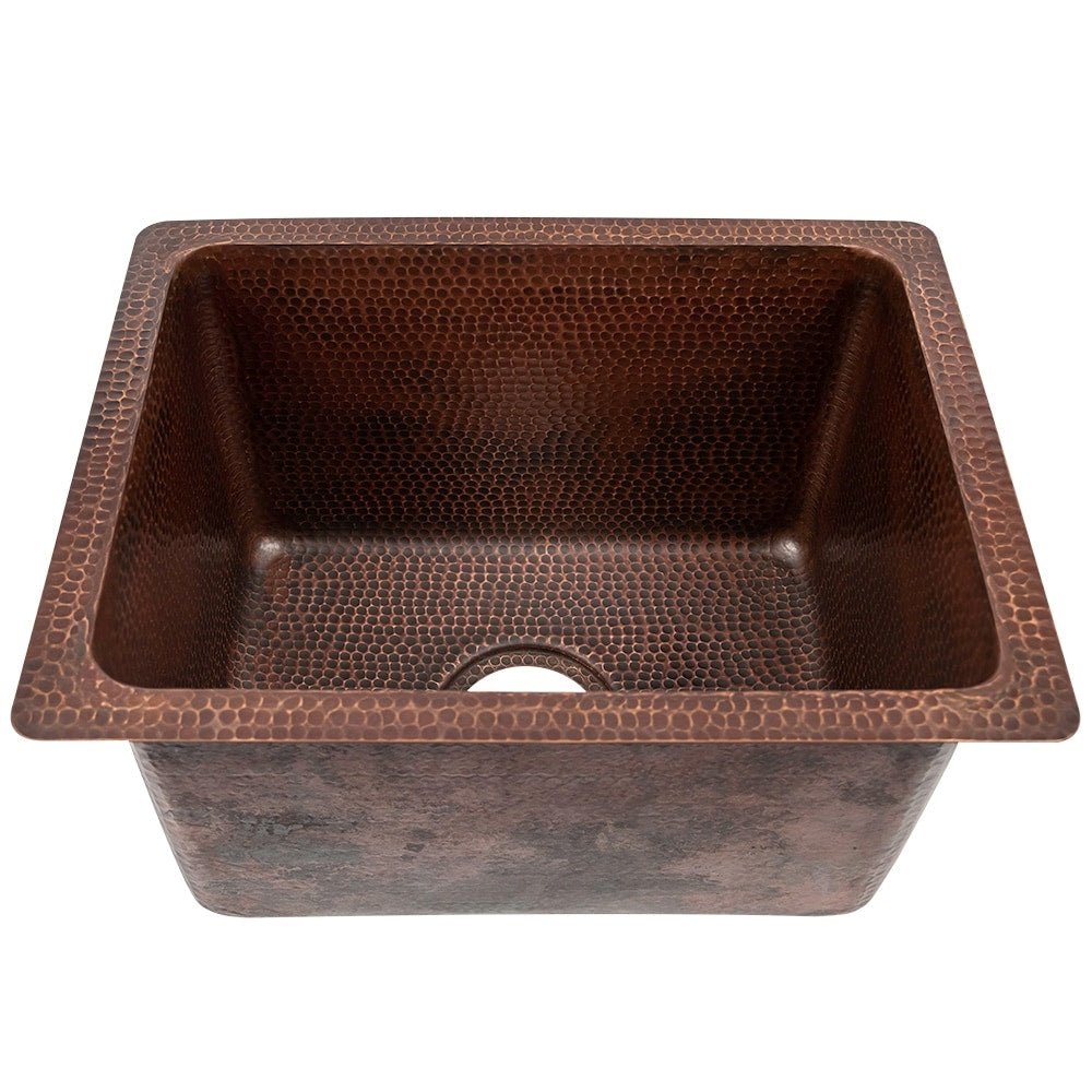 17 Inch Rectangle Copper Bar Prep Utility Sink W 3.5 Drain Opening