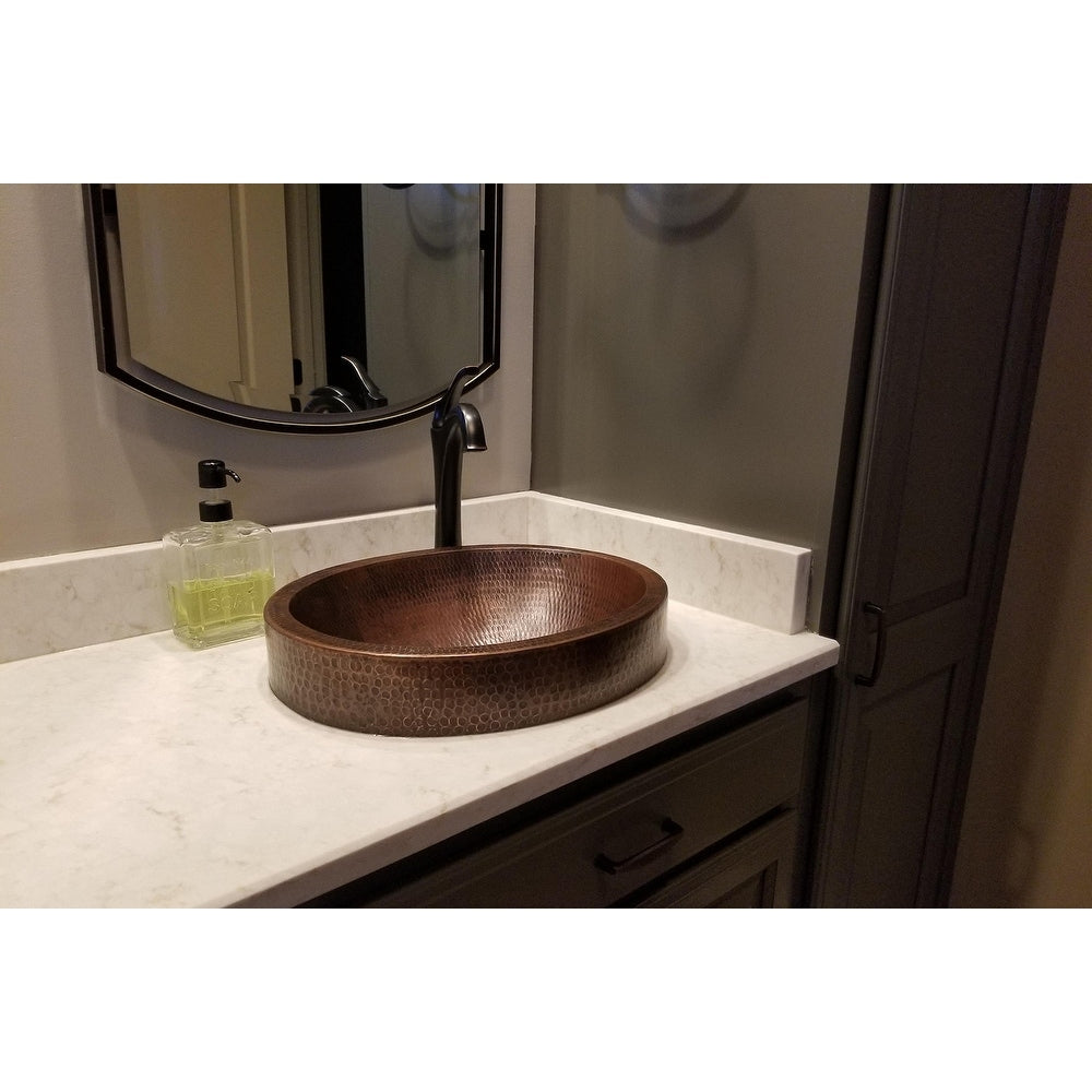 Premier Copper Products Round Skirted Hammered Copper Vessel Sink