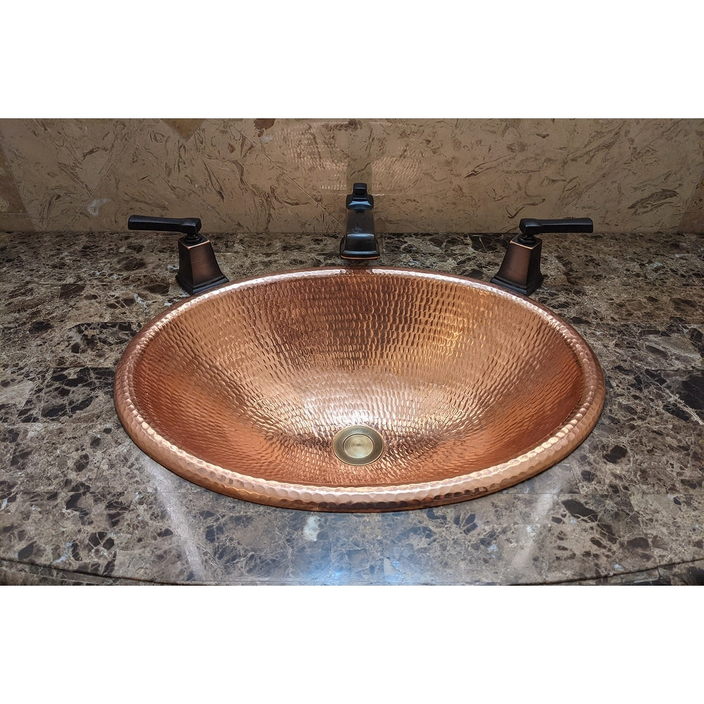 19 In Oval Drop In Hammered Copper Bathroom Sink In Polished Copper