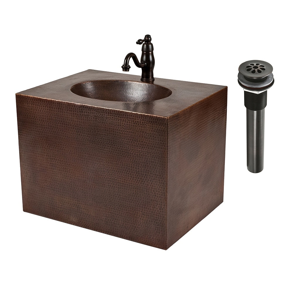 Premier Copper Products 24 Inch Hand Hammered Copper Wall Mount Vanity And Faucet Combo