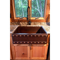 Premier Copper Products 30 Inch Hammered Copper Kitchen Apron Single Basin Sink W Barrel Strap Design Brown