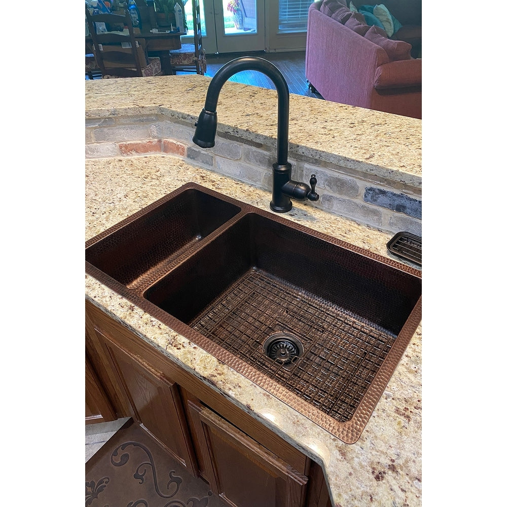 Premier Copper Products Hammered Copper 33 Inch 25 75 Double Basin Kitchen Sink
