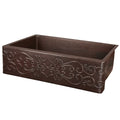 Premier Copper Products Hammered Copper 33 Inch Scroll Apron Kitchen Sink