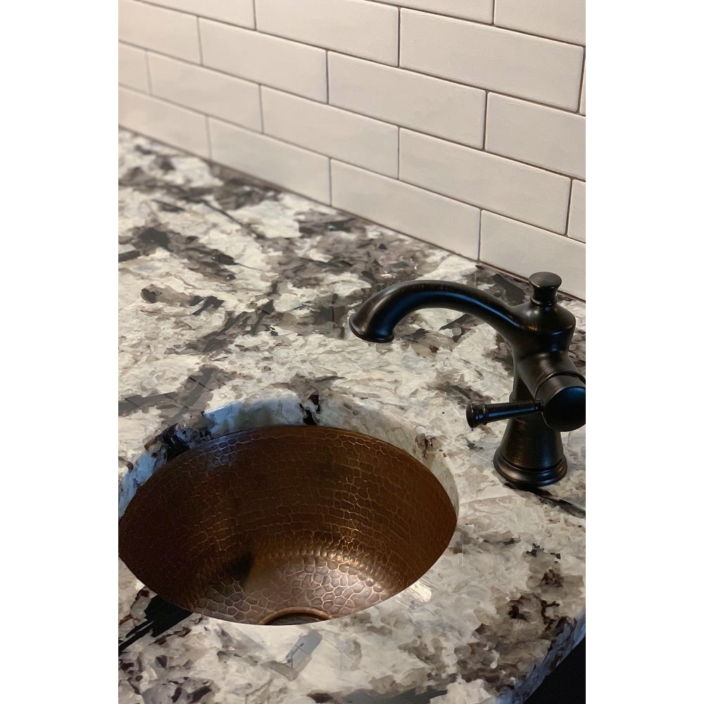 Premier Copper Products 12 Inch Round Hammered Copper Bar Sink With 2 Inch Drain Opening